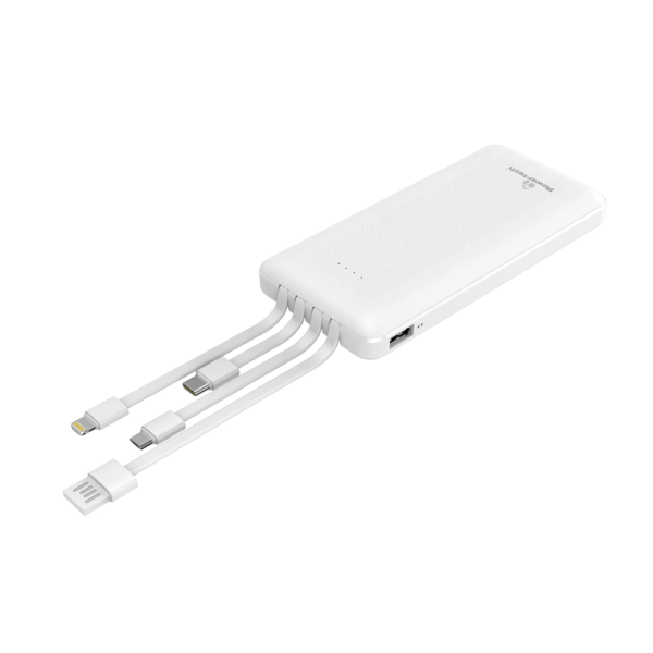 Power bank με καλώδια POWERTECH PT-1061 10000mAh, Λευκό